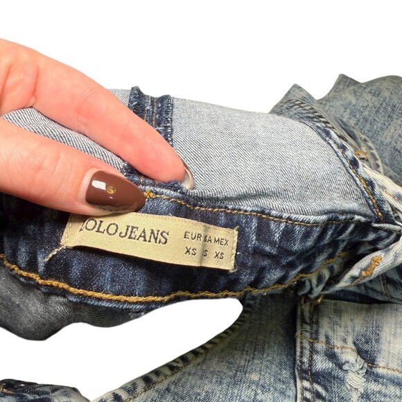 Lolo Distressed Acid Wash Denim Overalls XS NWT Stretch 90s Vintage Style - Picture 7 of 7